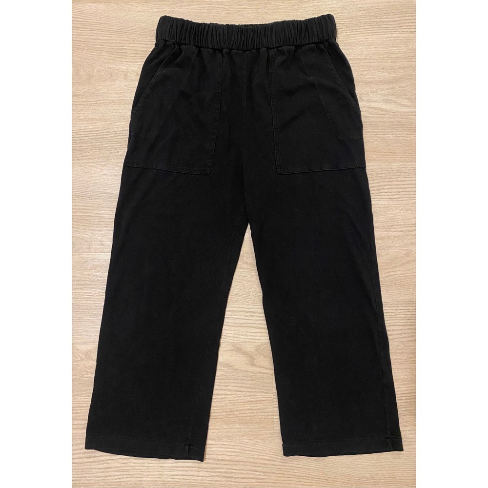 The Great Elastic Waist Wide Leg Pull On Pants 1 Black Cropped Utility Lounge